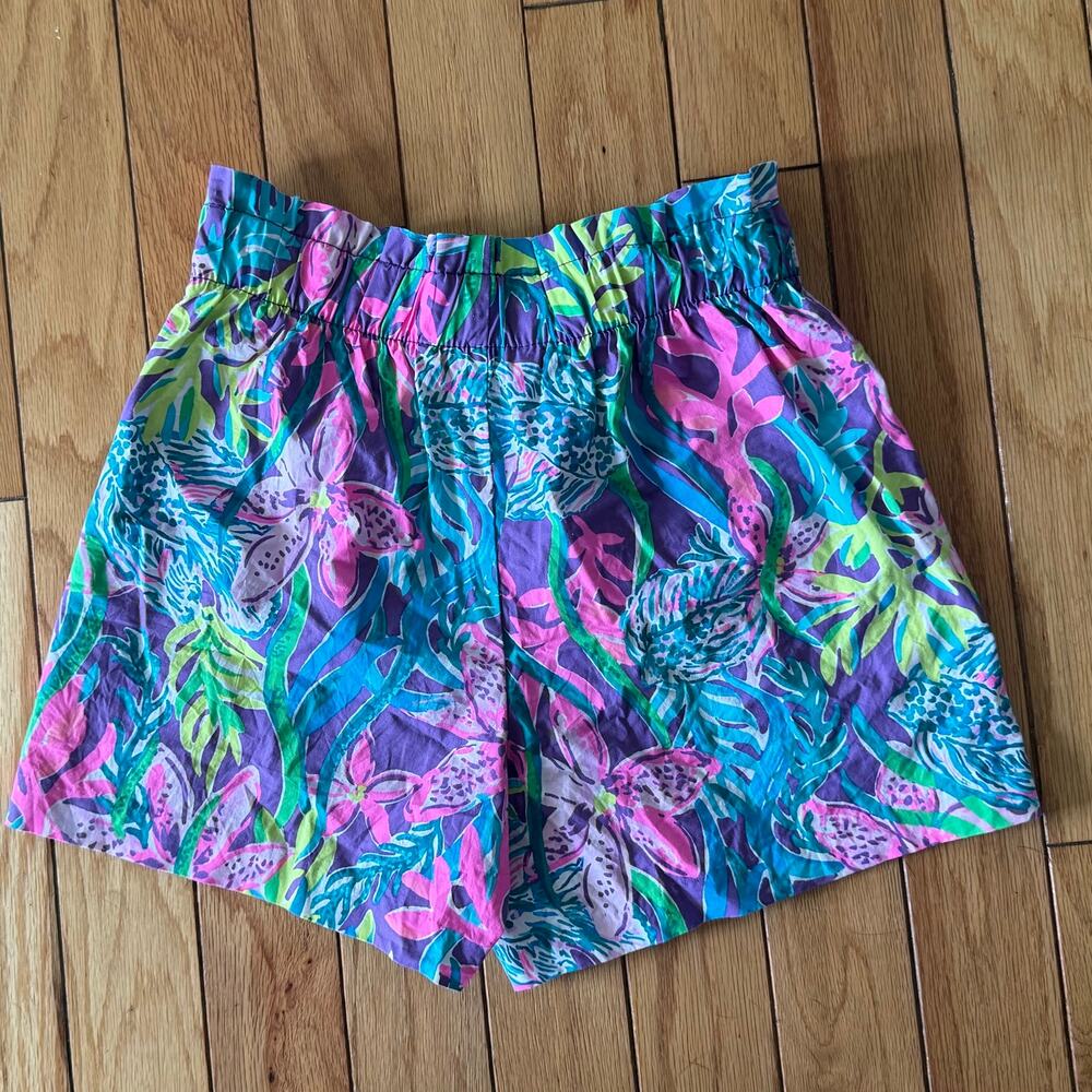 Lilly Pulitzer Tropical Floral High Waist Shorts Pink Purple Women’s Small - Picture 9 of 11